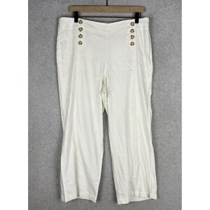 J Jill Pants Womens 12 Beige Cream Linen Stretch Wide Leg Crop‎ Zip Office Beach